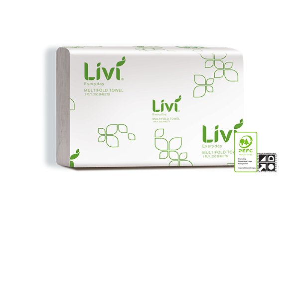 Livi Everyday 7200 Multifold Hand Towel 1 Ply 200 Sheets x3 Image thumbnail