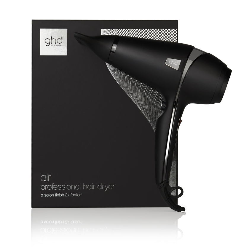 GHD Air professional hair dryer with packaging on white background