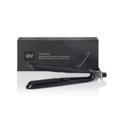 GHD Chronos styler black with packaging on white background