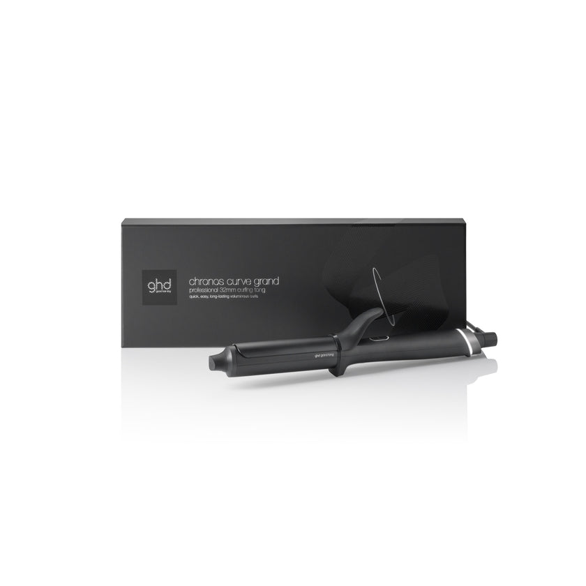 GHD Chronos Curve Grand Tong with packaging on white background