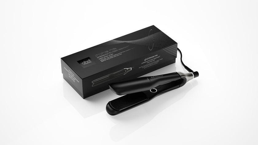 GHD Chronos Max styler black with packaging on white background