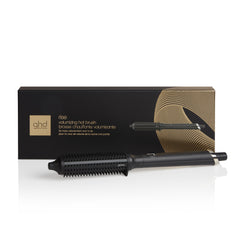GHD Rise Volumising Hot Brush with packaging on white background