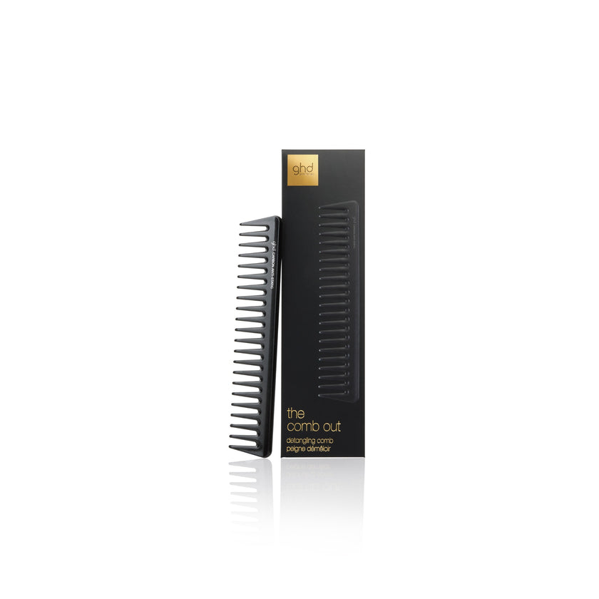 GHD The Comb Out detangling comb with packaging on white background