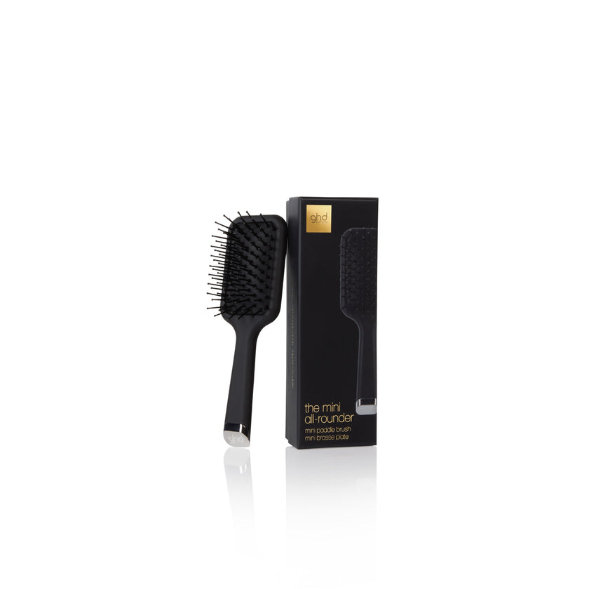 GHD The Mini All-Rounder mini paddle brush with packaging on white background