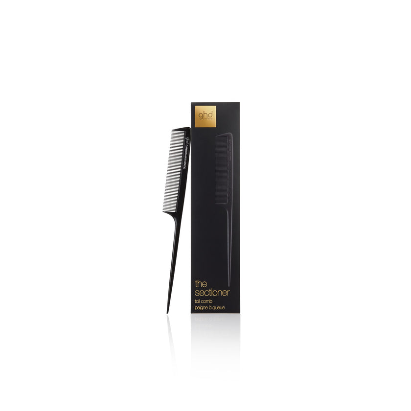 GHD The Sectioner tail comb with packaging on white background