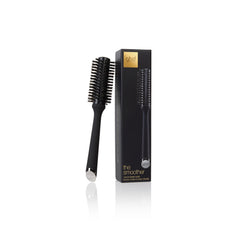 GHD The Smoother natural bristle brush with packaging on white background